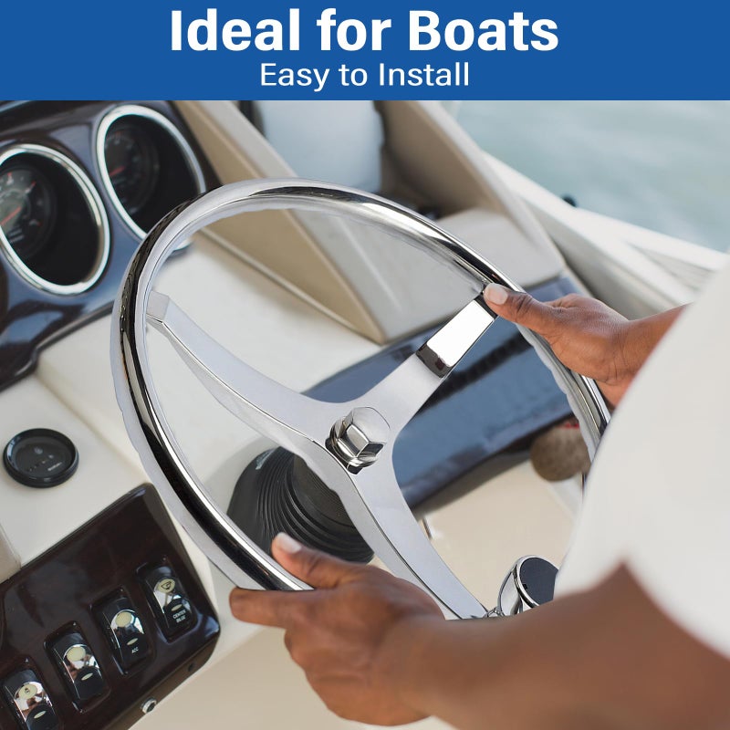 Amarine Made Stainless Steel Boat Steering Wheel 3 Spoke 15-1/2" Dia, with 1/2"-20 Nut and Turning Knob for Teleflex Cable Helm - Image 2